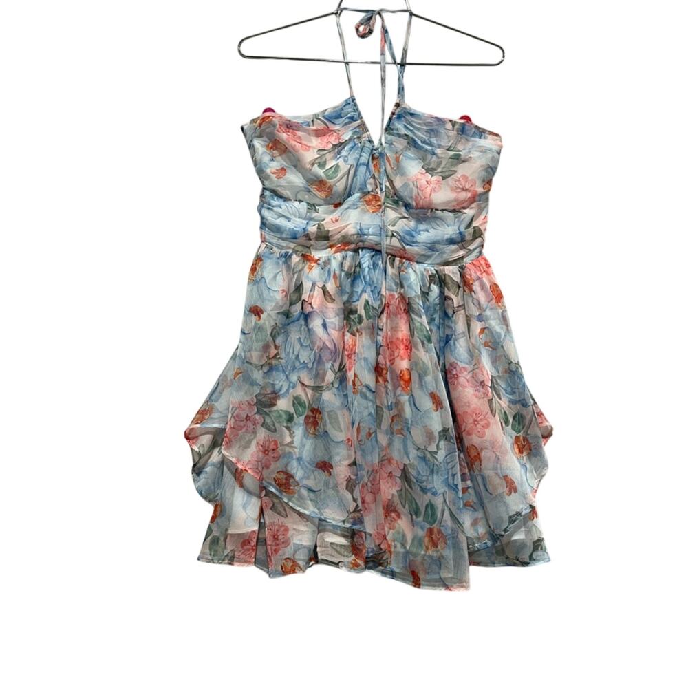 Lulus Floral Halter Chiffon Mini Dress Small NWT Romantic Tiered Ruffle - Picture 1 of 11